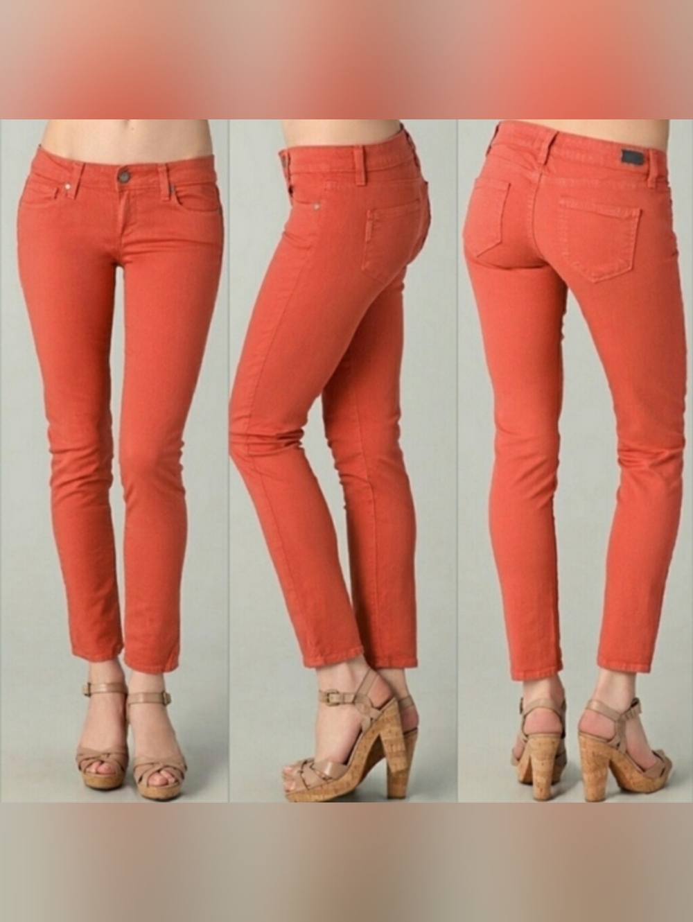 Paige Peg Skinny Dusty Orange Jeans, Size 29